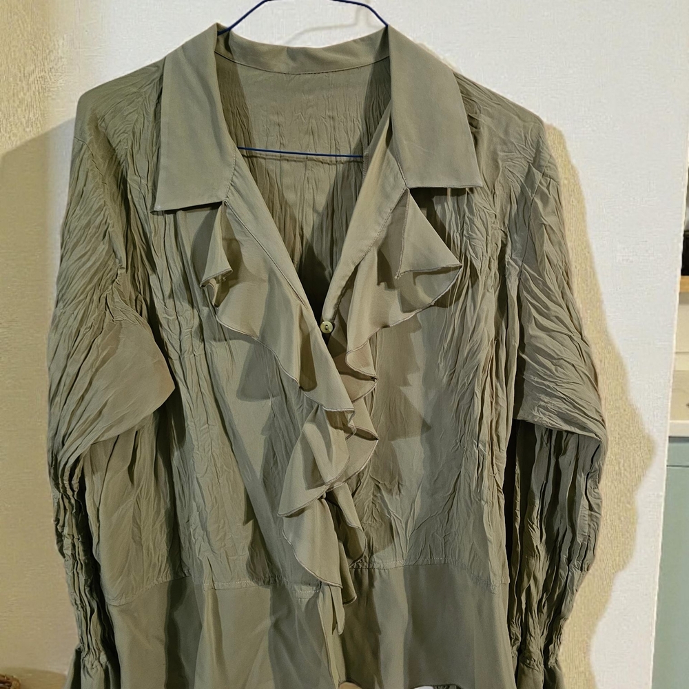 Women's Ruffled Blouse - Olive Green
